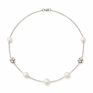 Pearl & Crystal Accent Silver Chain Necklace 18” Minimalist